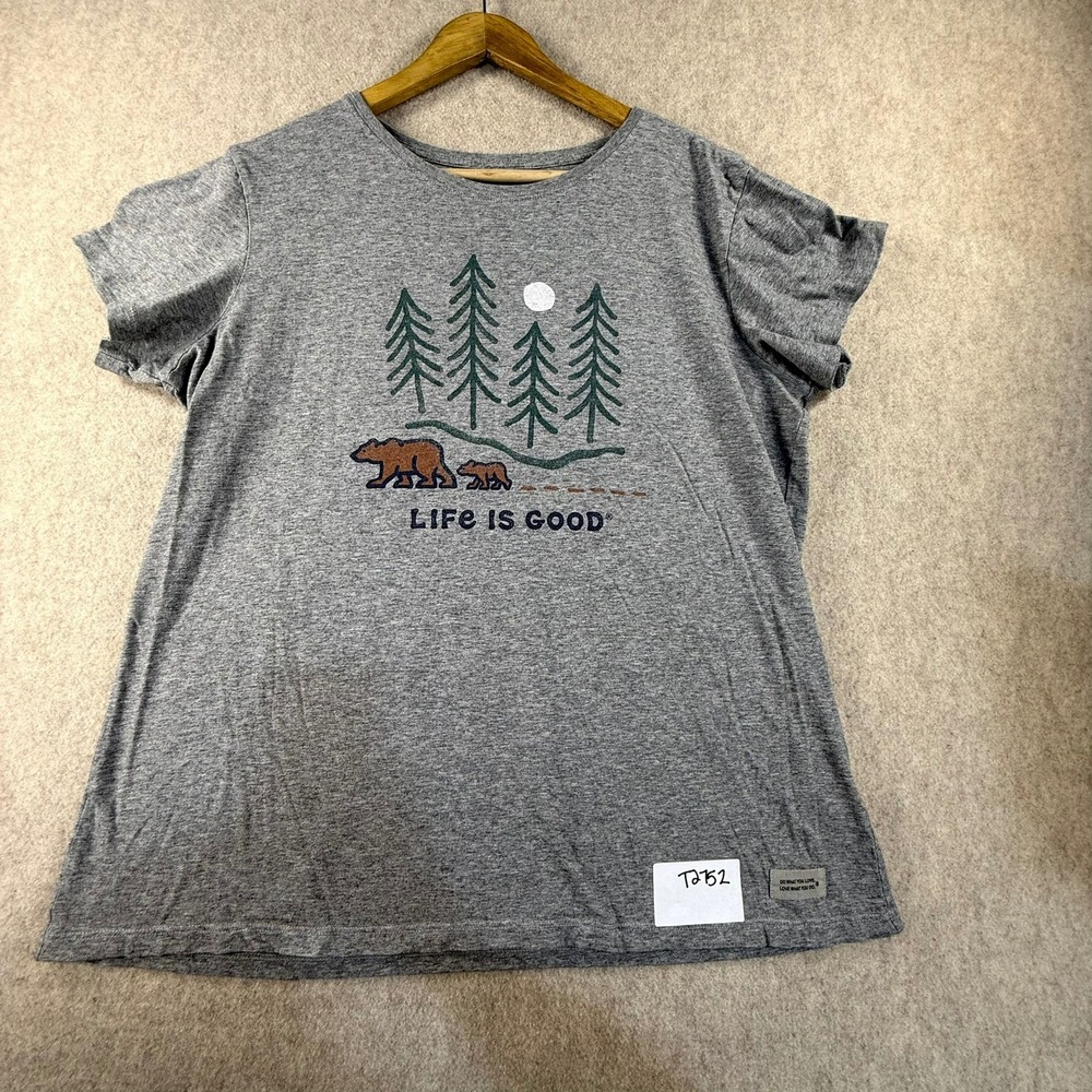 Life is Good Womens Large Gray Crusher Lite Bear Forest Graphic T-Shirt L